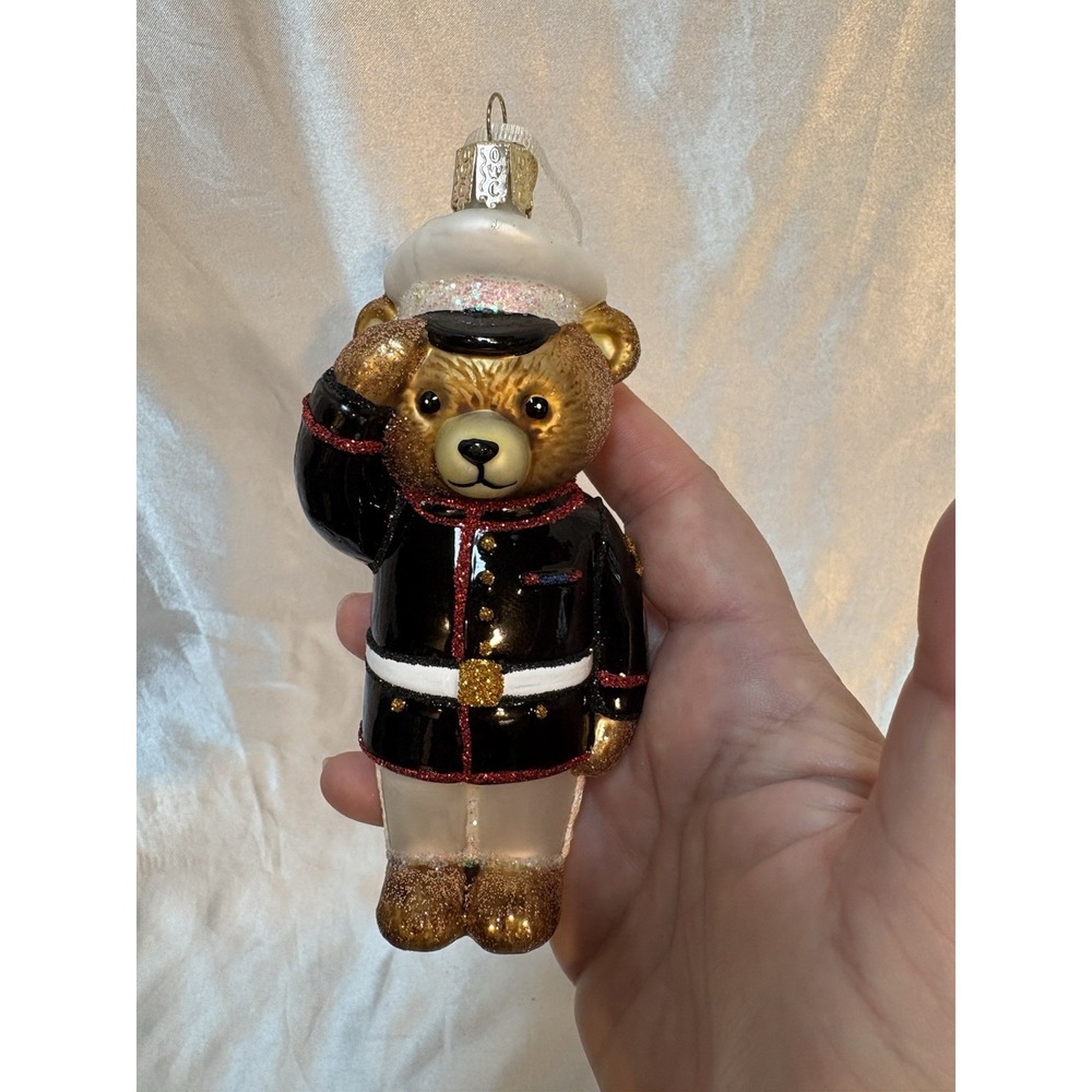 Old World Christmas Marines Bear Glass Christmas Holiday Ornament Military - Picture 2 of 6